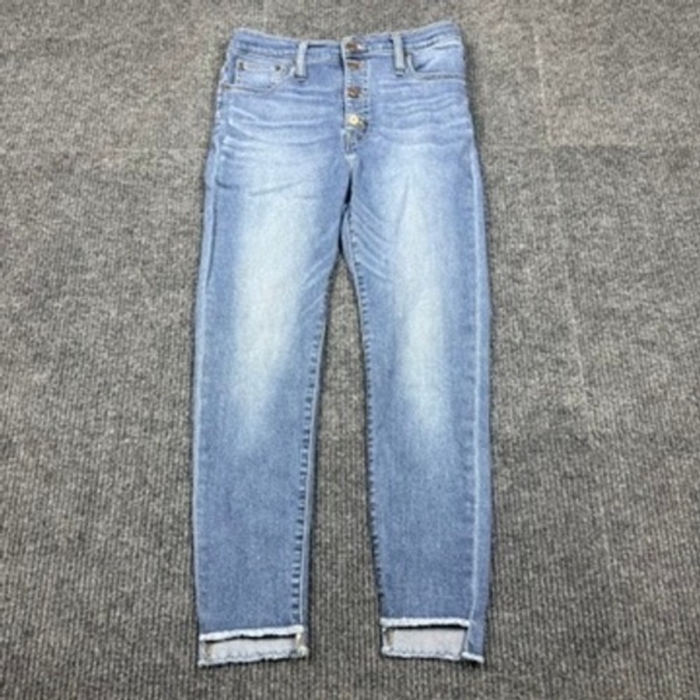 J.Crew Mercantile Womens High Rise Skinny Jeans Button Fly Raw Hem Blue 29 L1658